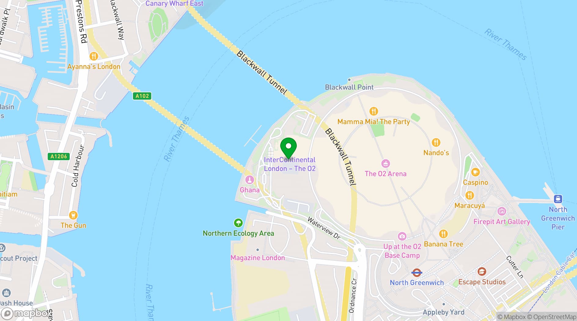 Map showing InterContinental London - The O2