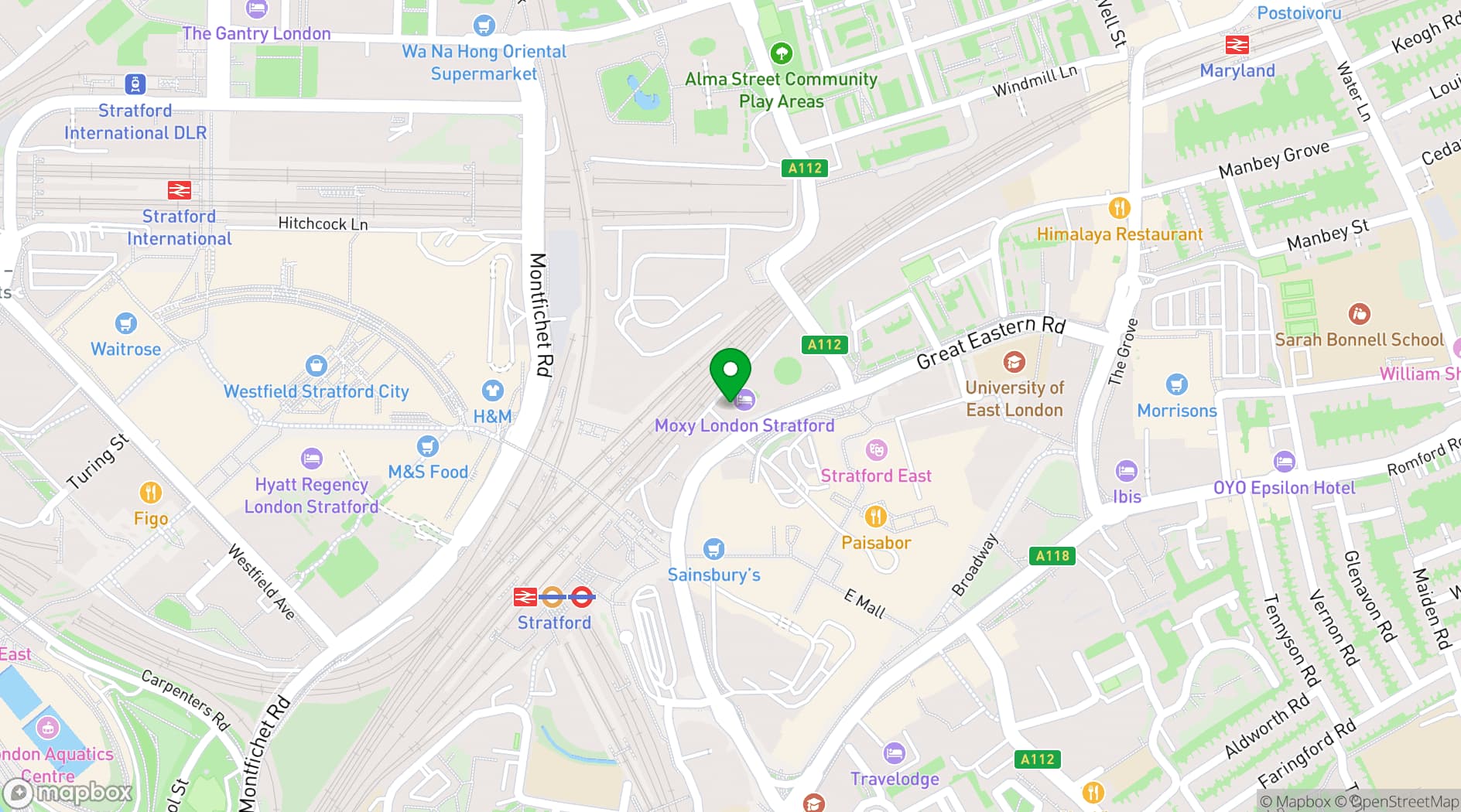 Map showing Moxy Hotels