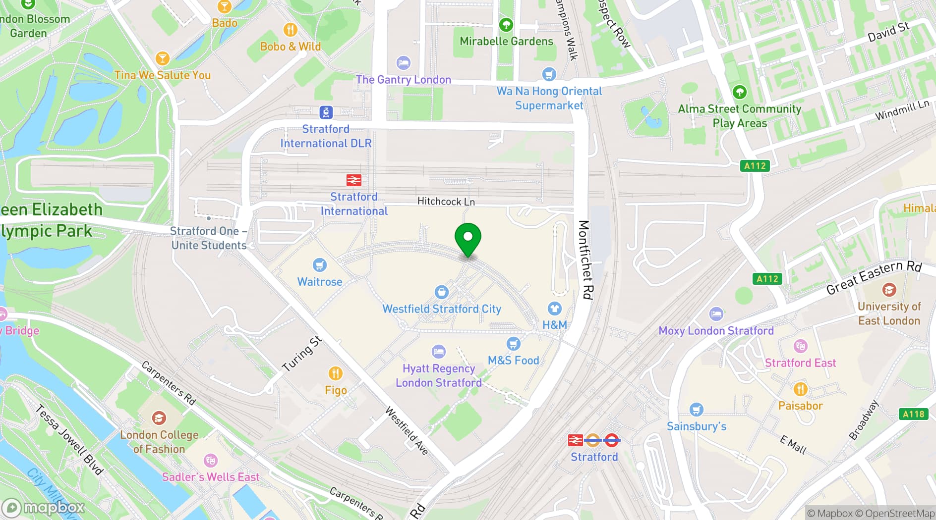 Map showing Las Iguanas London Stratford