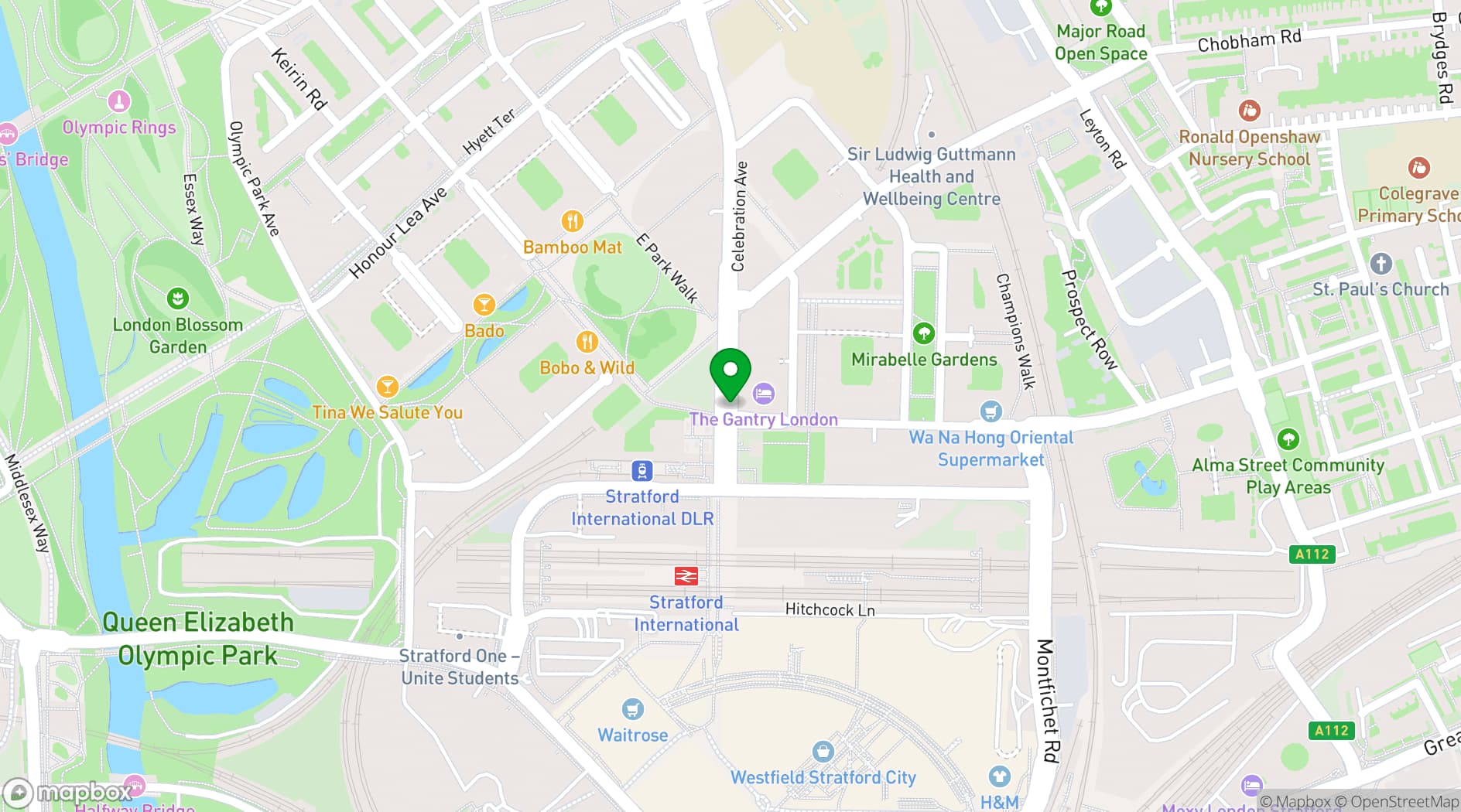 Map showing STK Rooftop Stratford