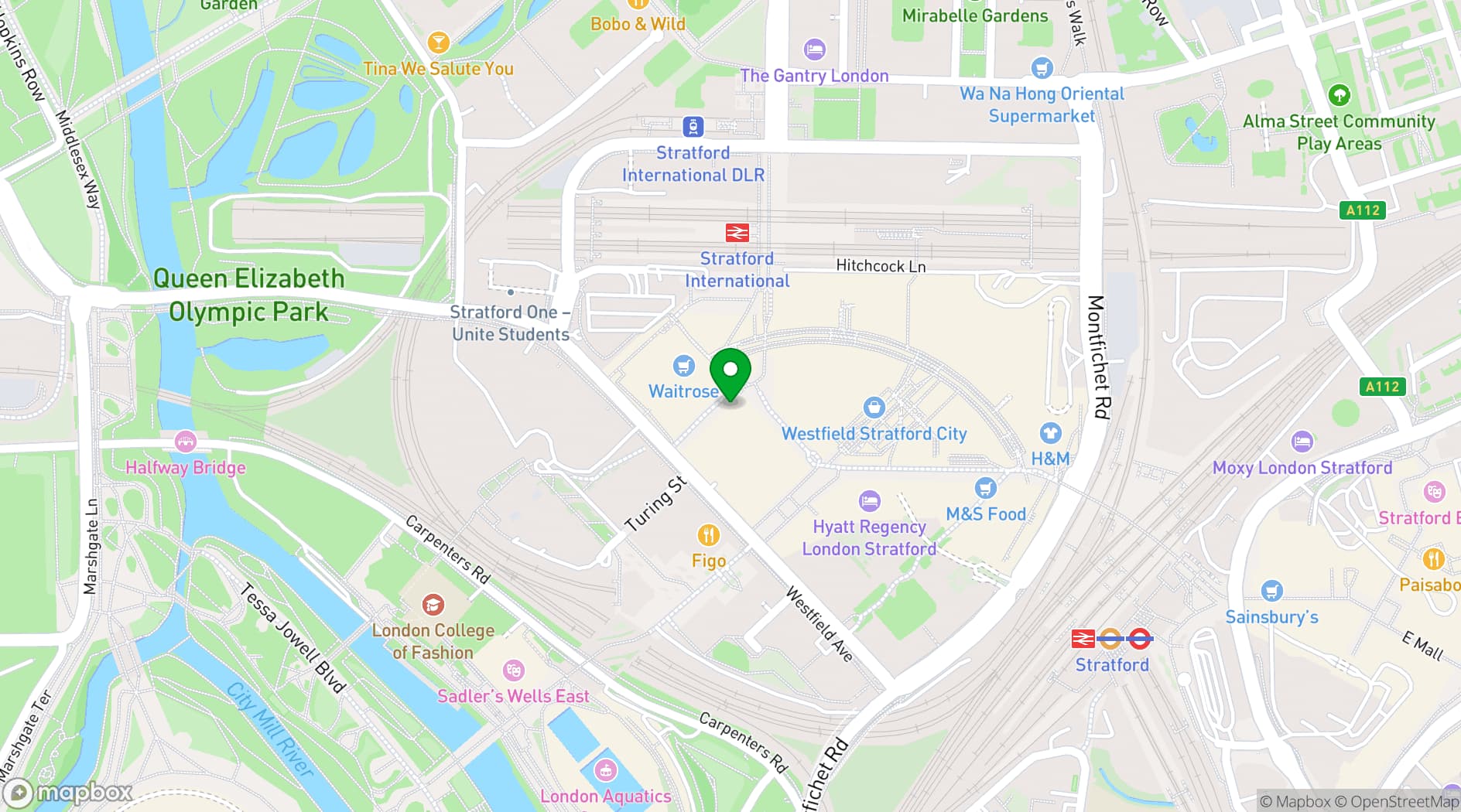 Map showing Big Easy Westfield Stratford