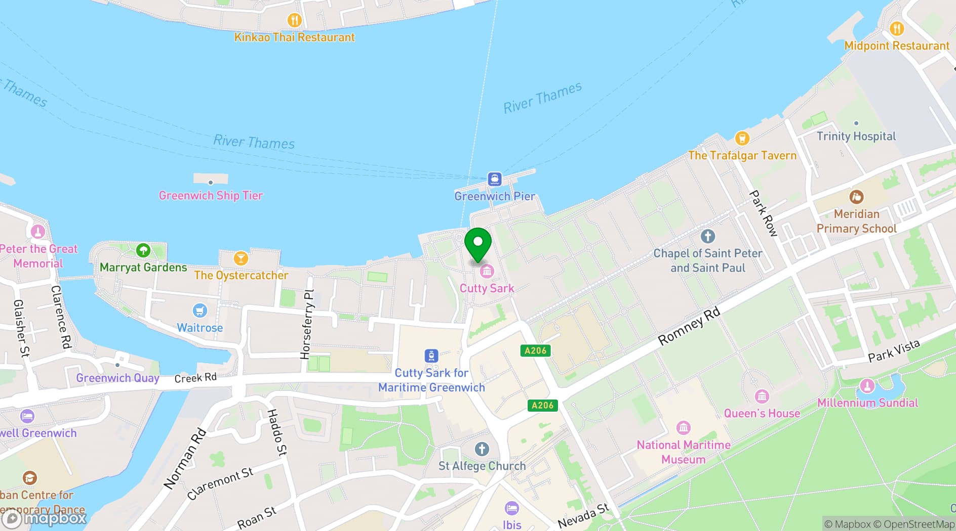 Map showing Cutty Sark