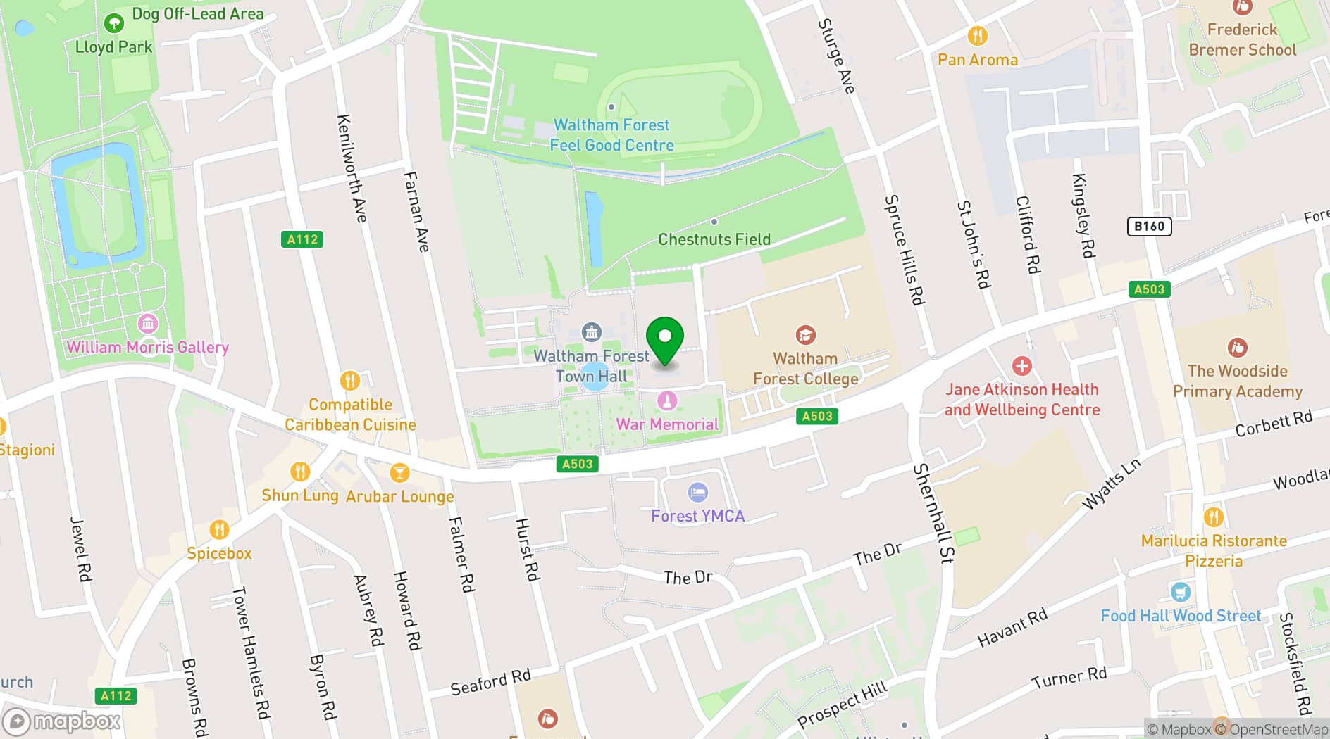 Map showing Walthamstow Assembly Hall