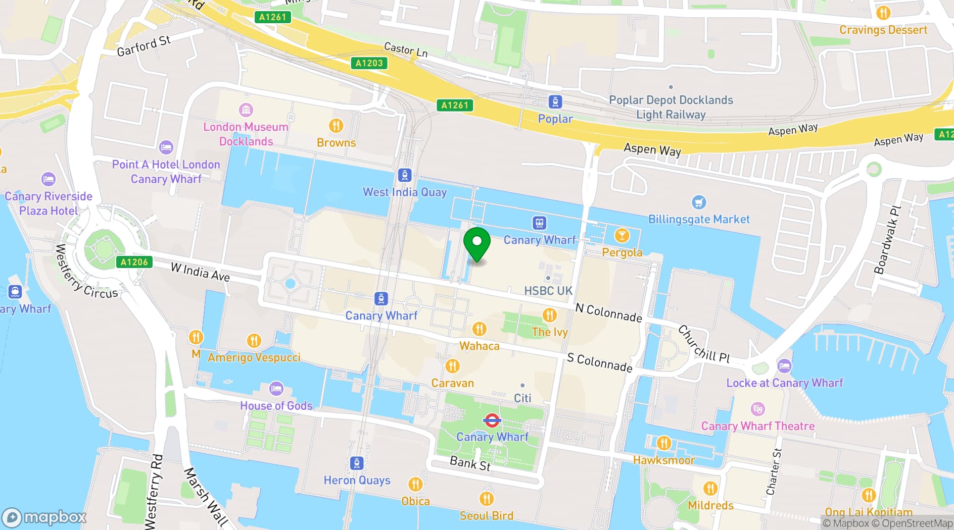 Map showing The Canary Wharf Everyman Cinema 