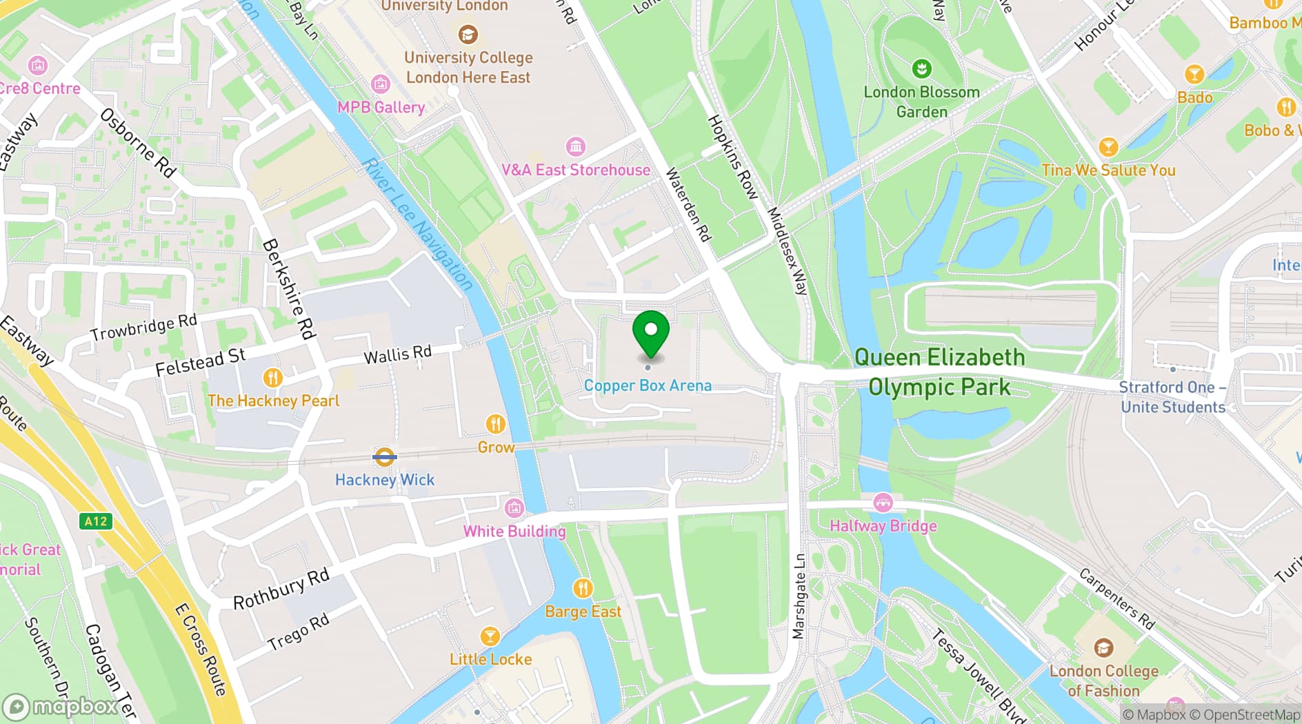 Map showing Copper Box Arena