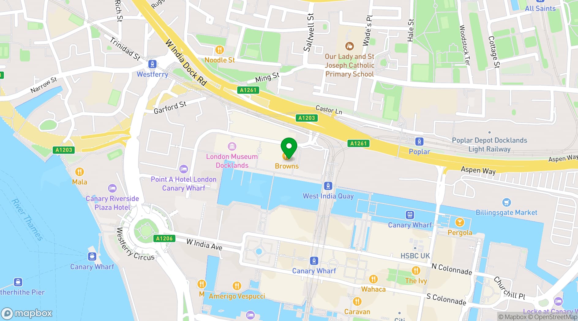 Map showing Browns West India Quay