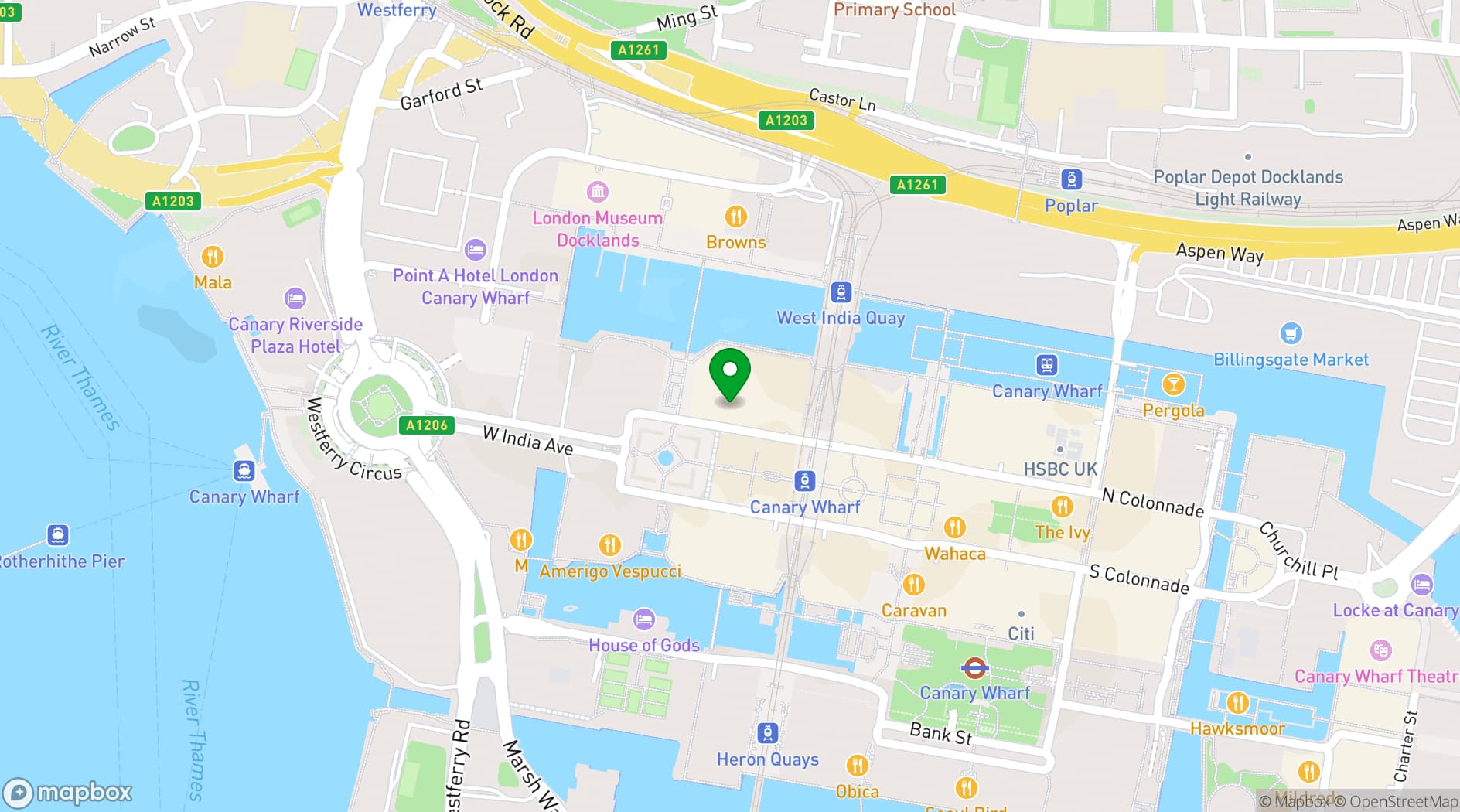 Map showing Iberica Canary Wharf