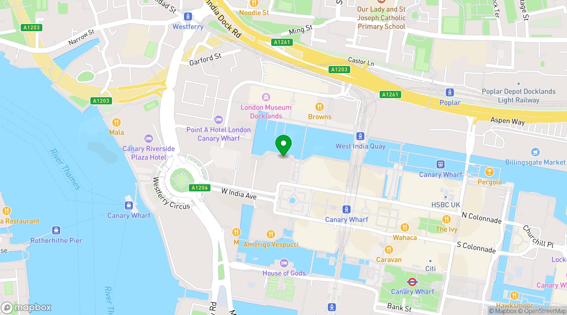 Map showing Clays Canary Wharf
