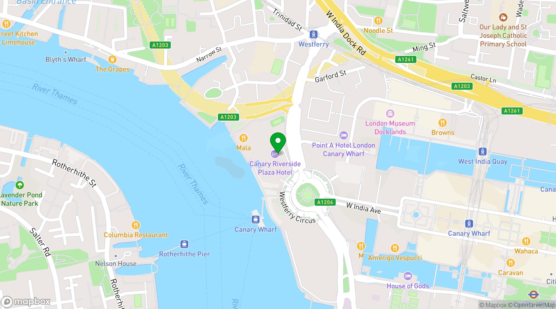 Map showing Canary Riverside Plaza Hotel