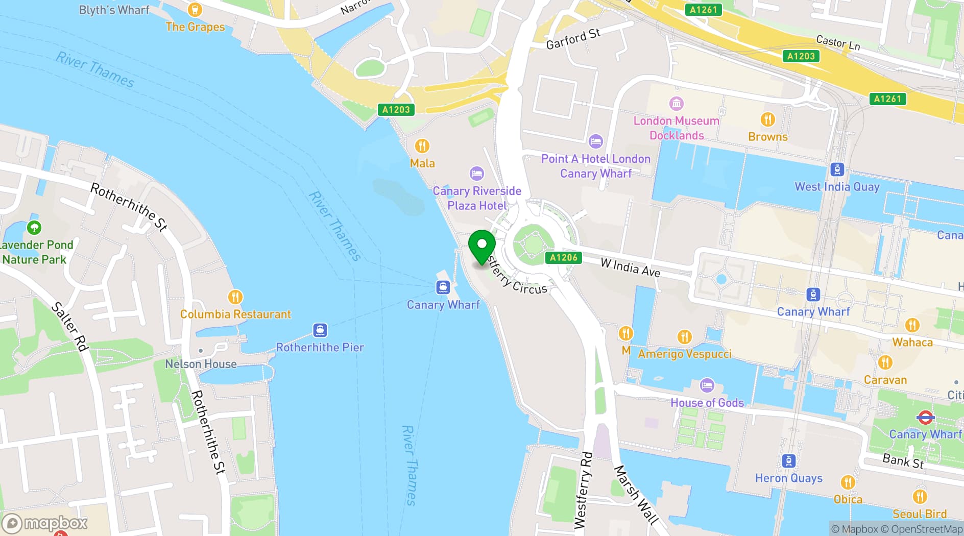 Map showing Gaucho Canary Wharf