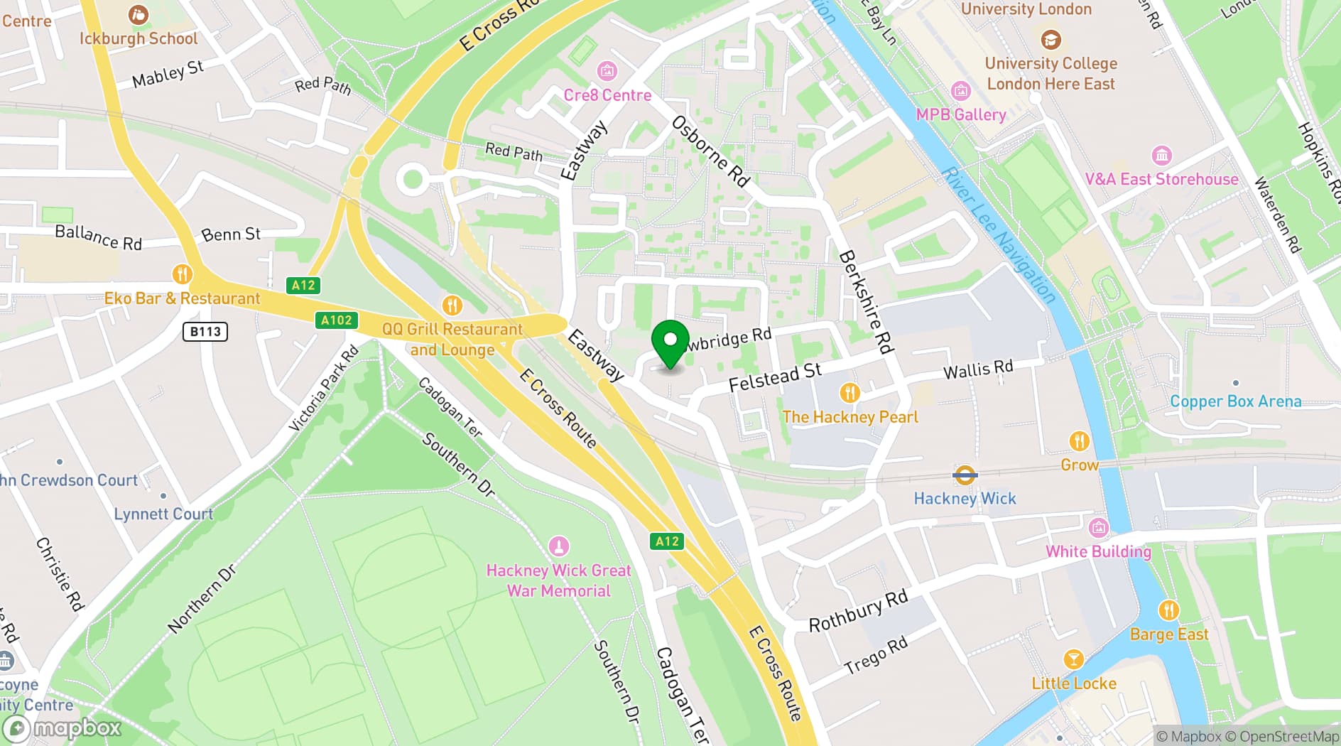 Map showing Trowbridge Gardens