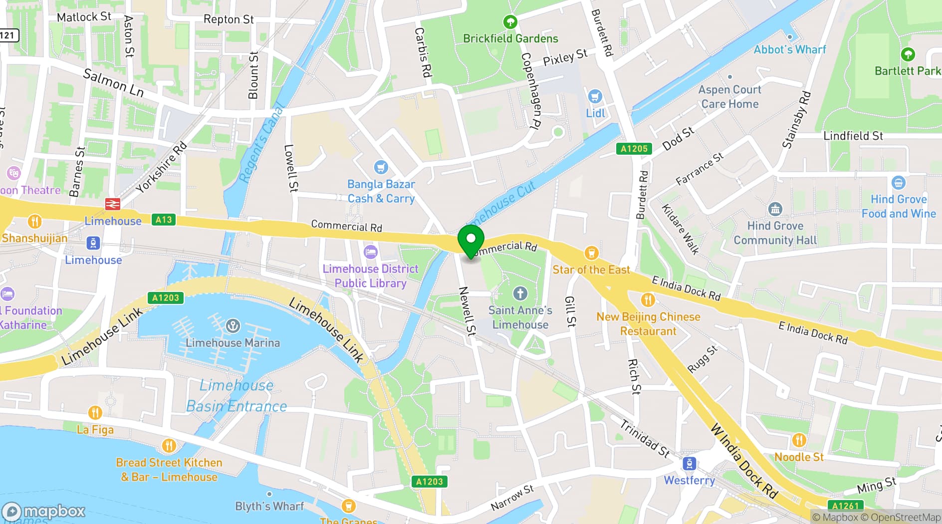 Map showing Limehouse Town Hall