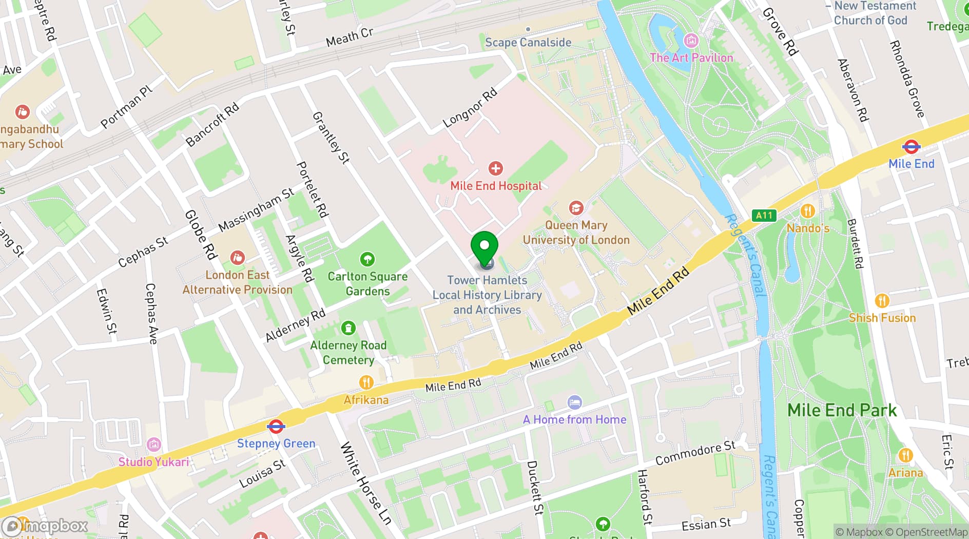 Map showing Tower Hamlets Local History Library & Archives