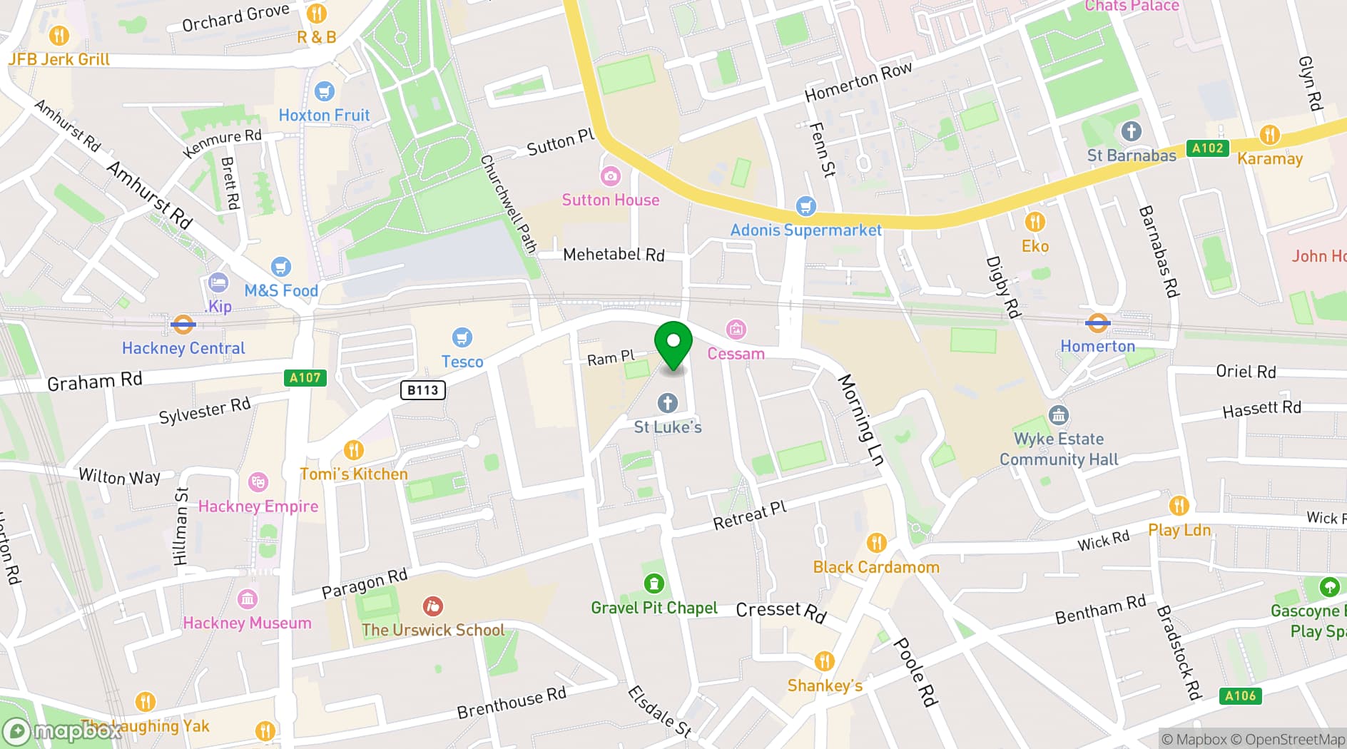 Map showing St Luke's, Hackney