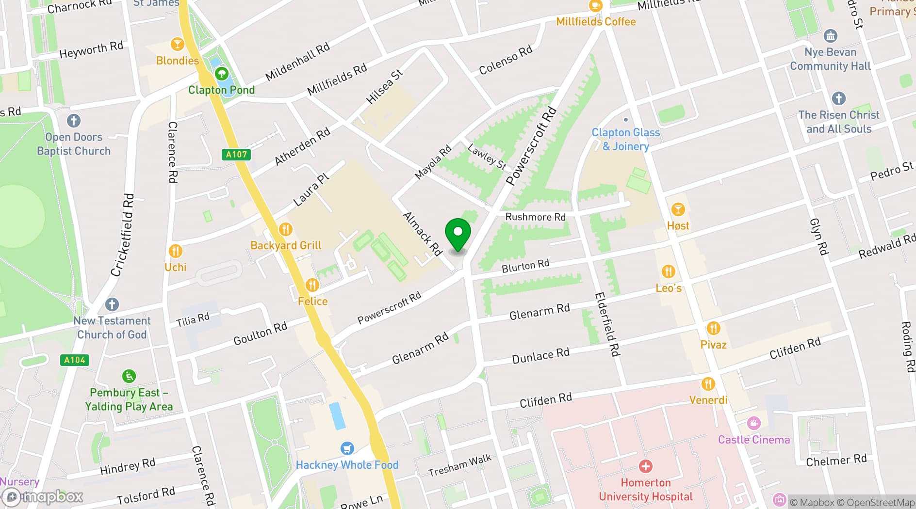 Map showing MKII Hackney Wick