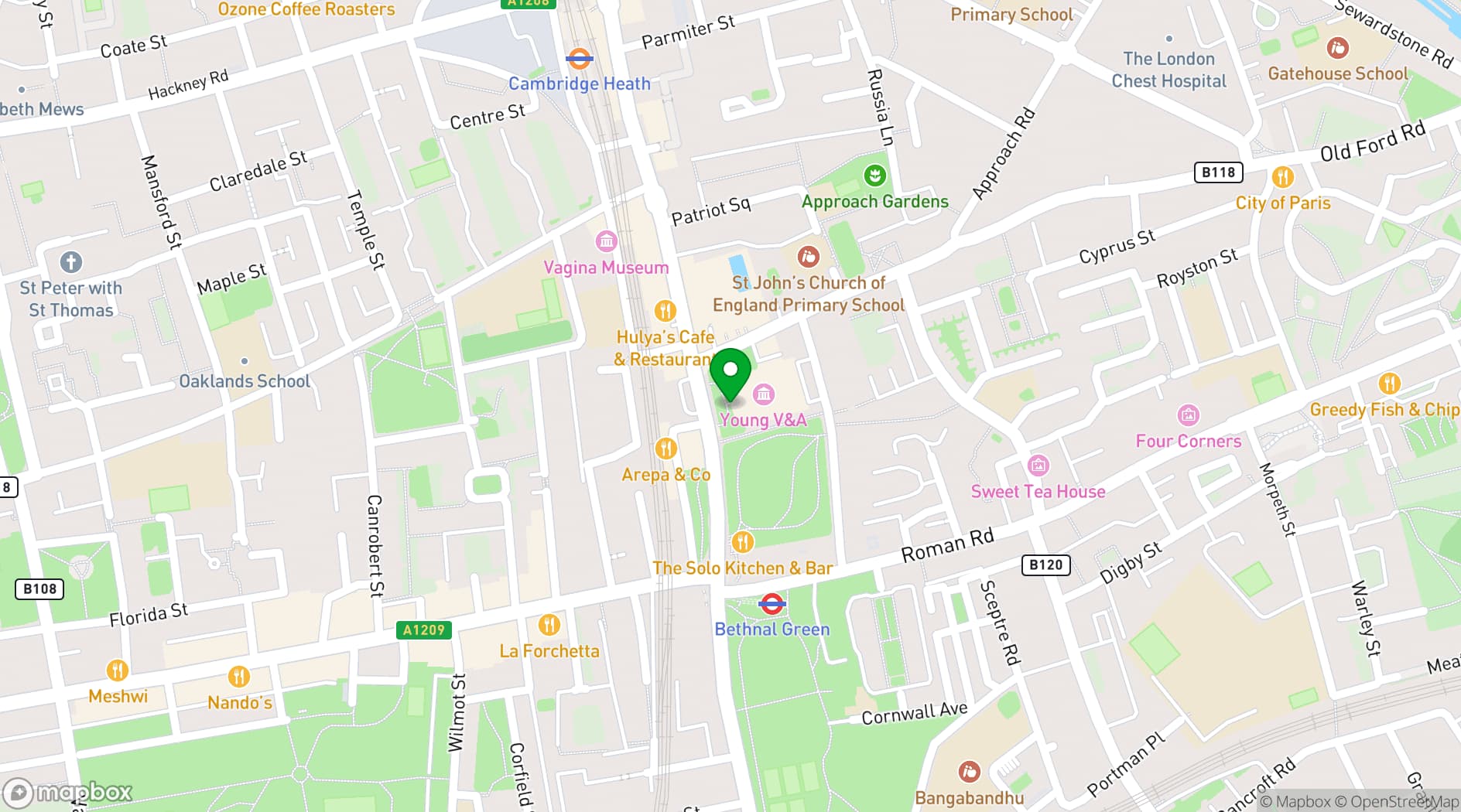 Map showing Young V&A