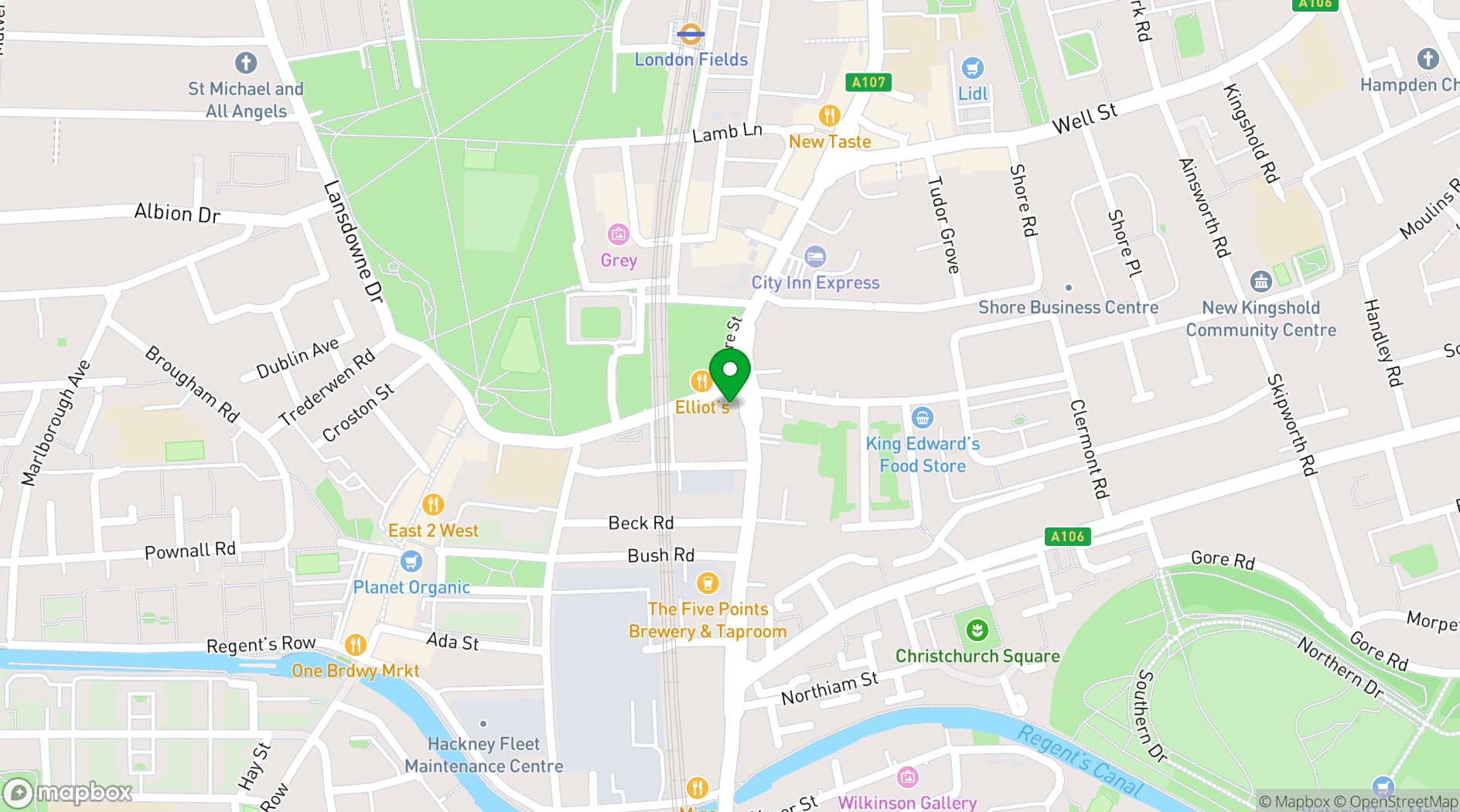 Map showing Mare Street Market