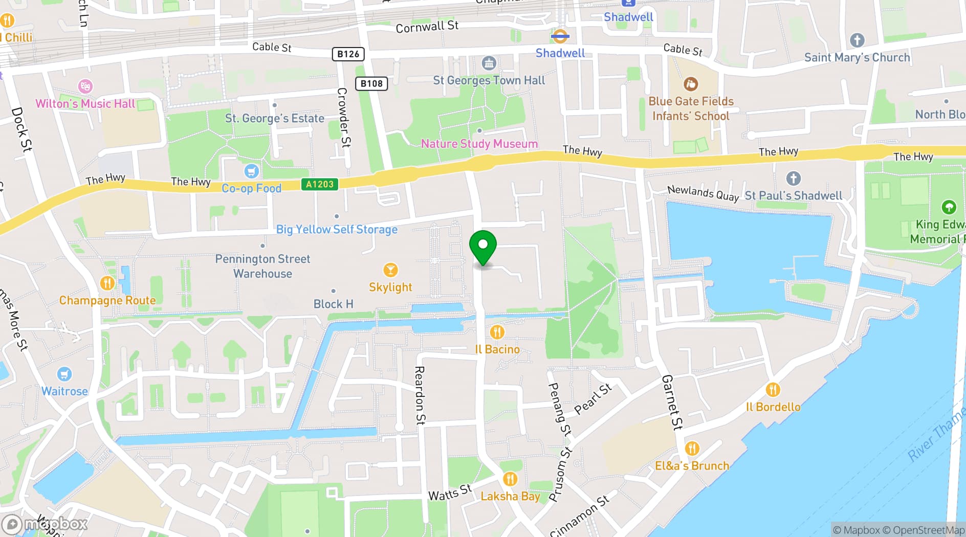 Map showing Wapping Lane Rooftop & Car Park