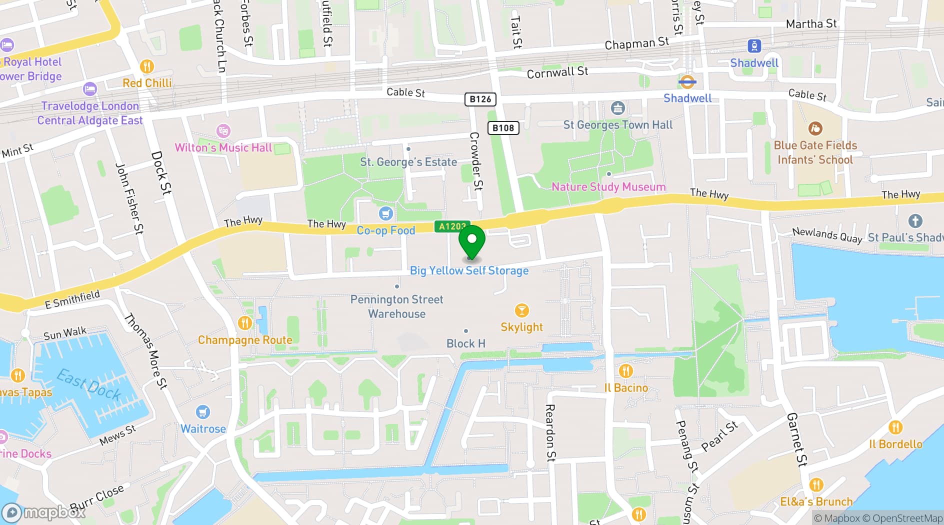 Map showing Penny Warehouse