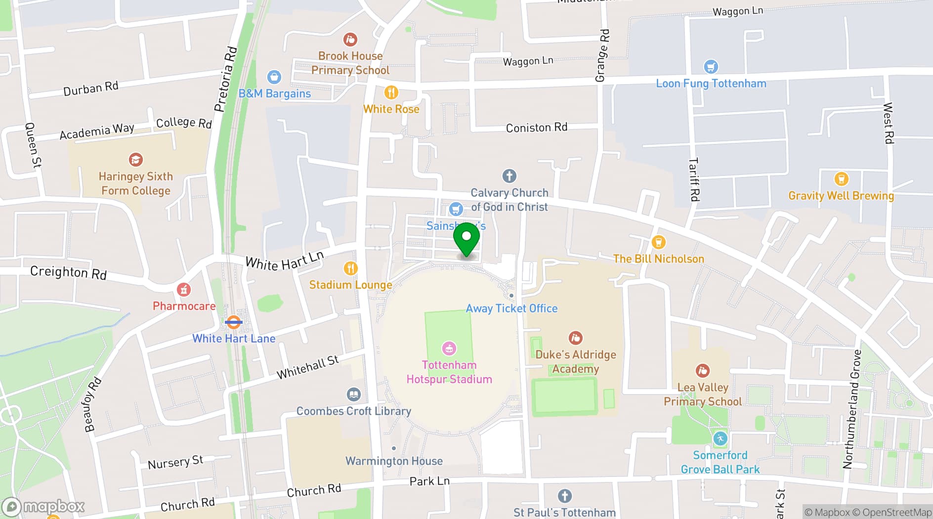 Map showing London Academy of Excellence Tottenham