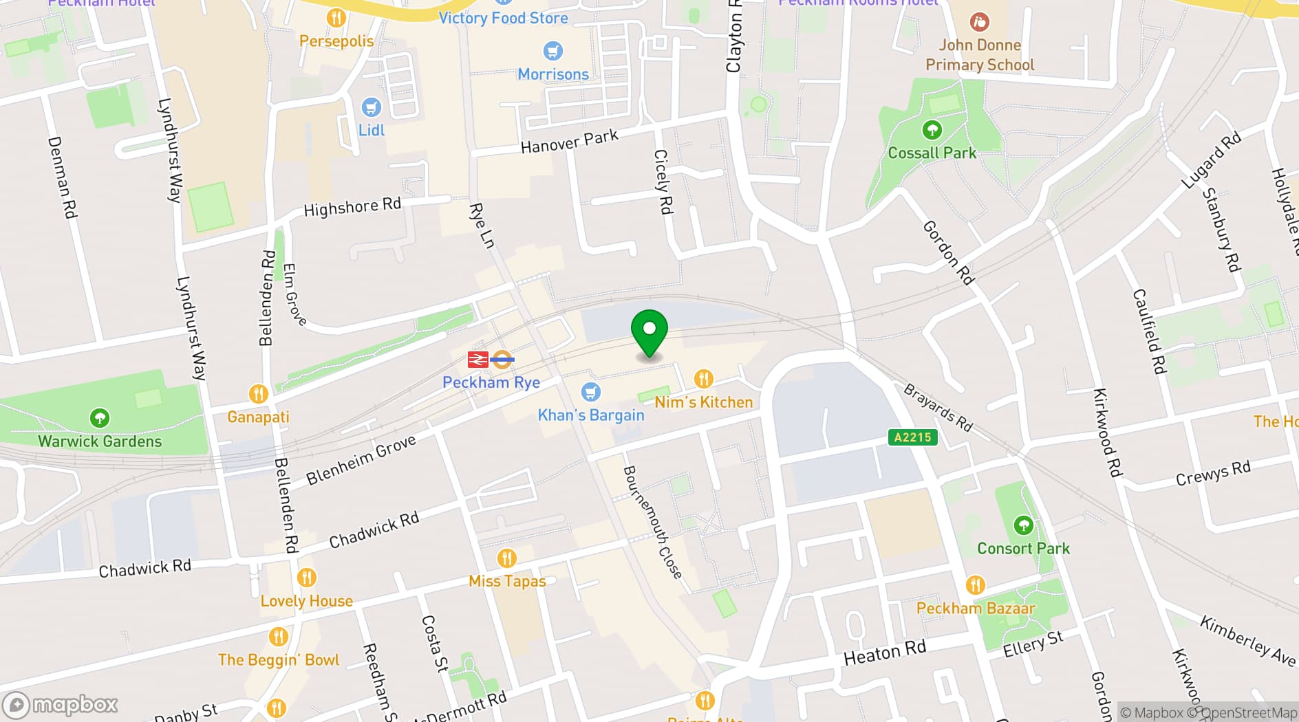 Map showing Bussey Rooftop Bar