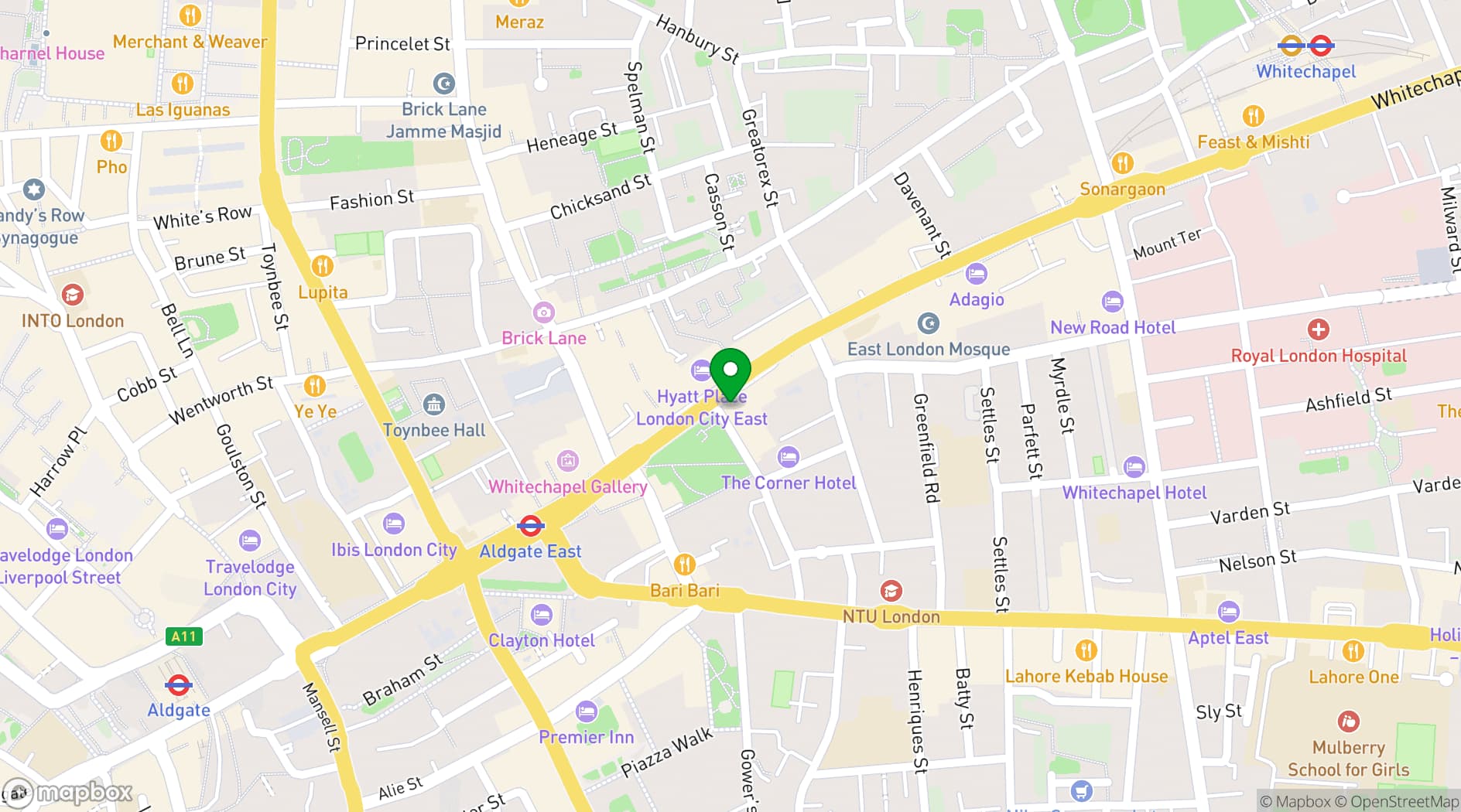 Map showing Runway East Aldgate East