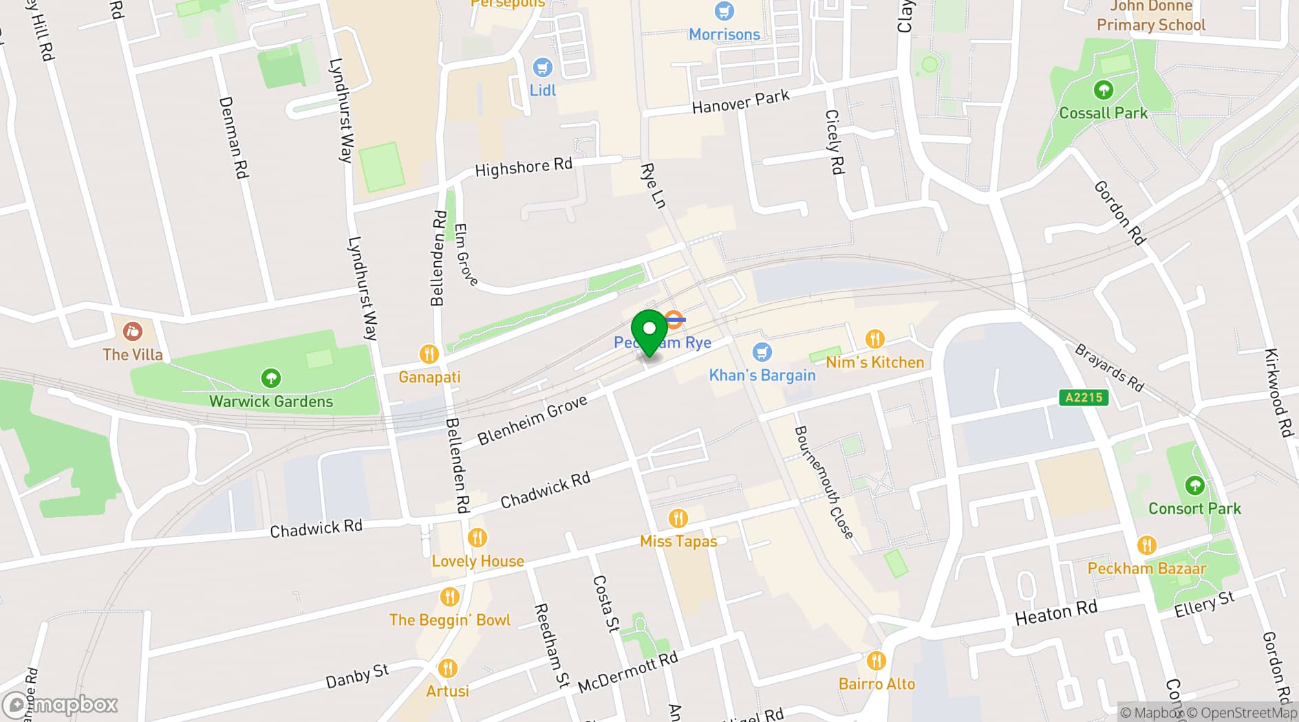 Map showing Peckham Arches