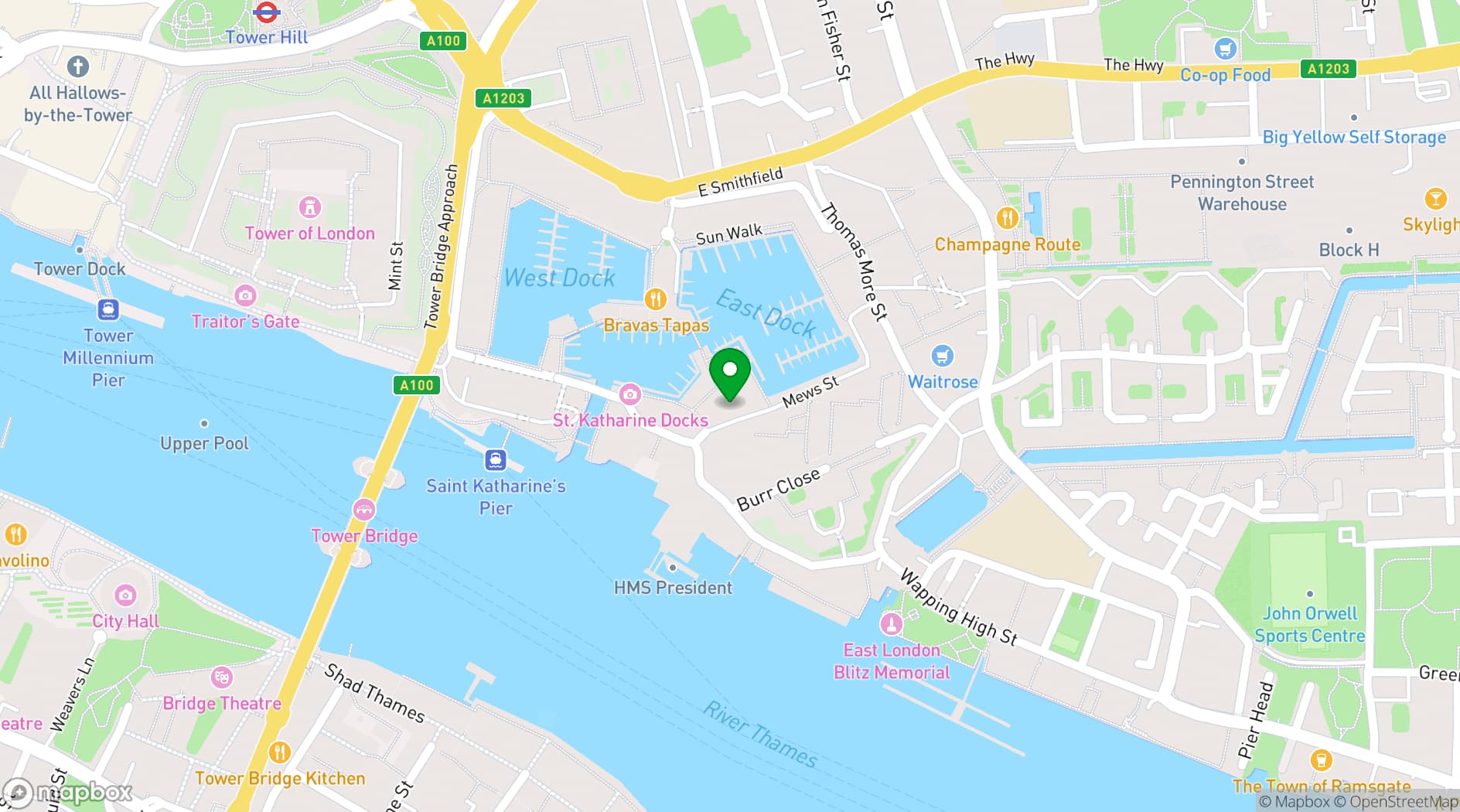 Map showing Dickens Inn 