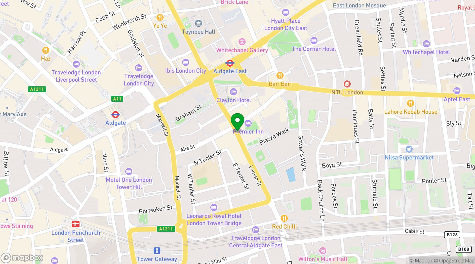 Map showing Leman Street Tavern 