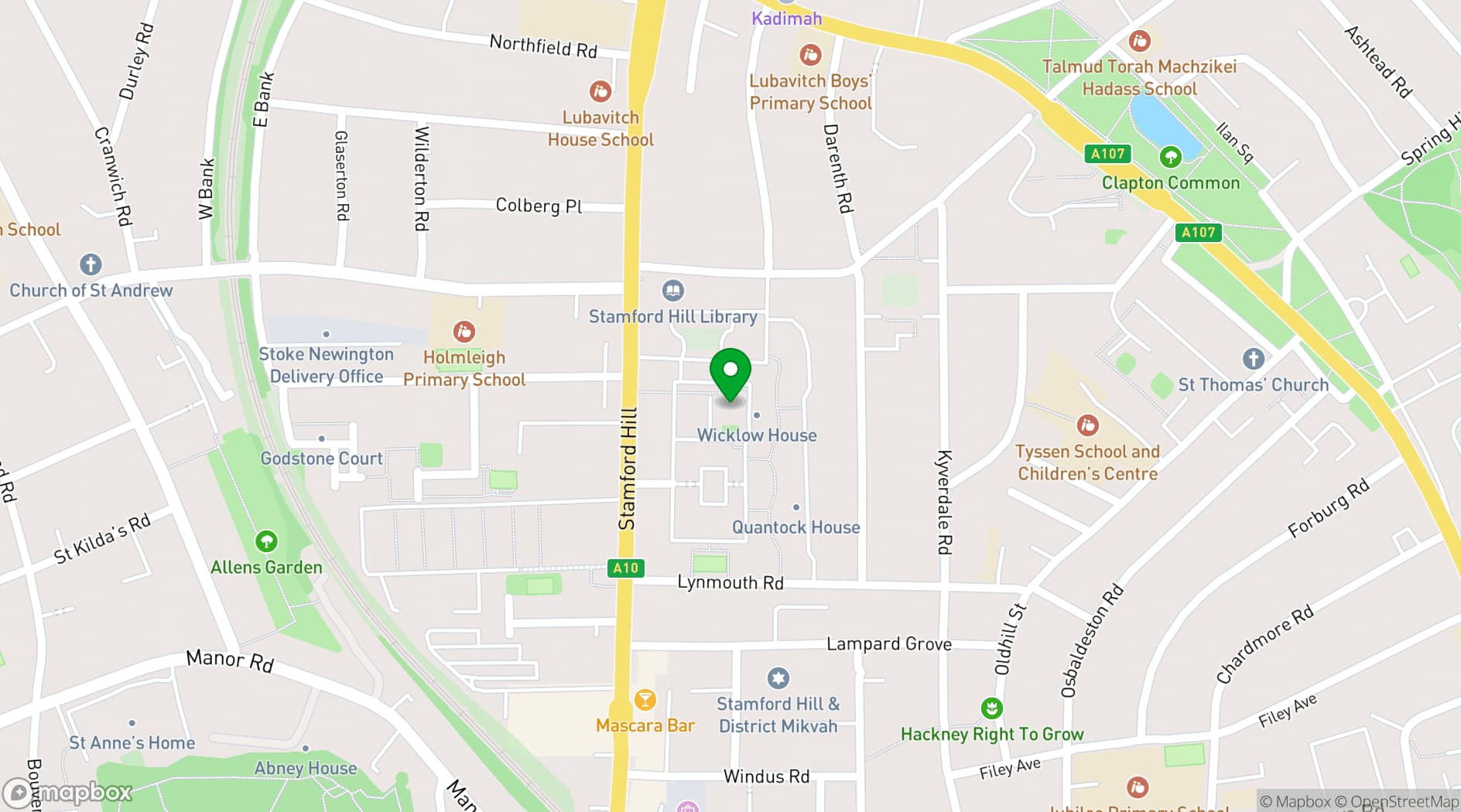 Map showing Stamford Hill Neighbourhood Centre