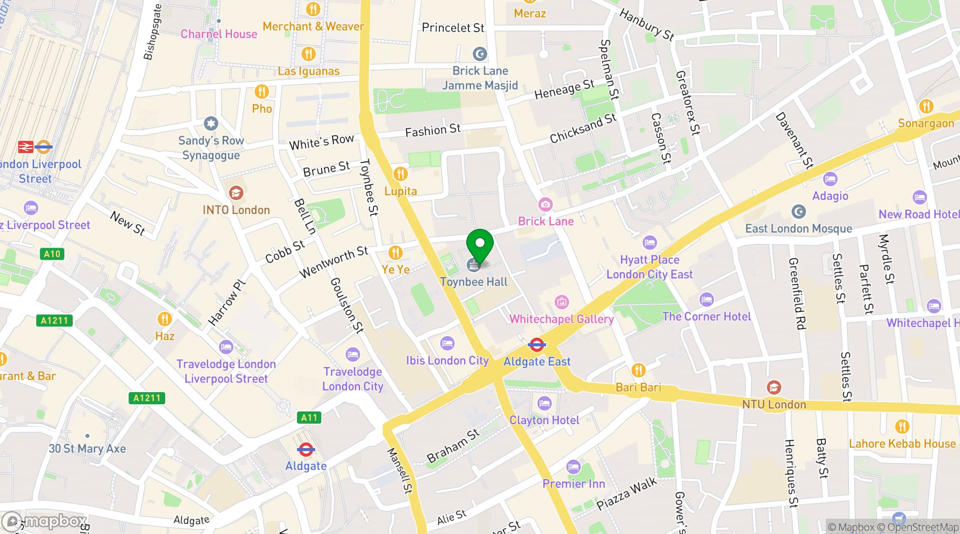 Map showing Toynbee Hall