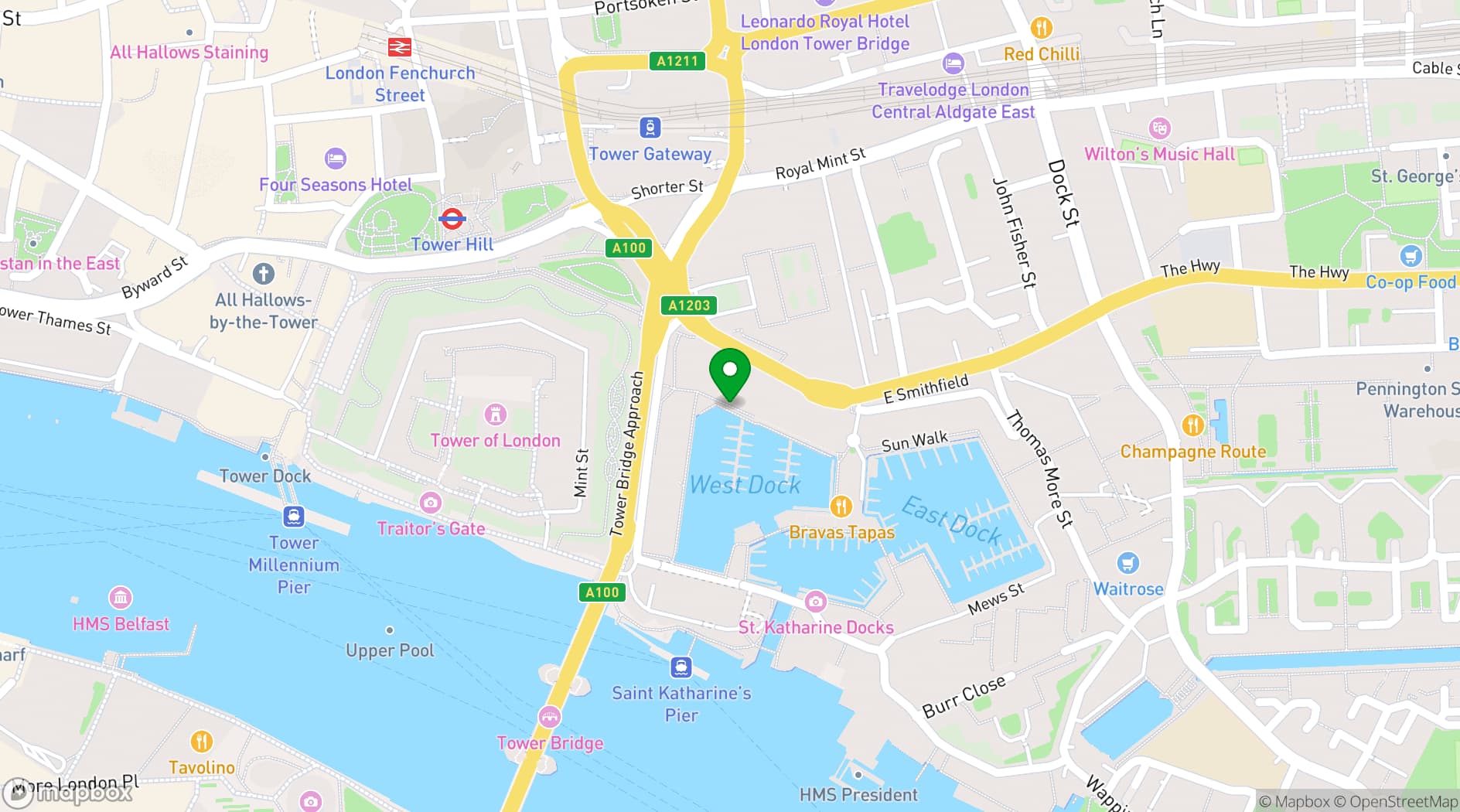 Map showing Café Rouge St Katharine Docks