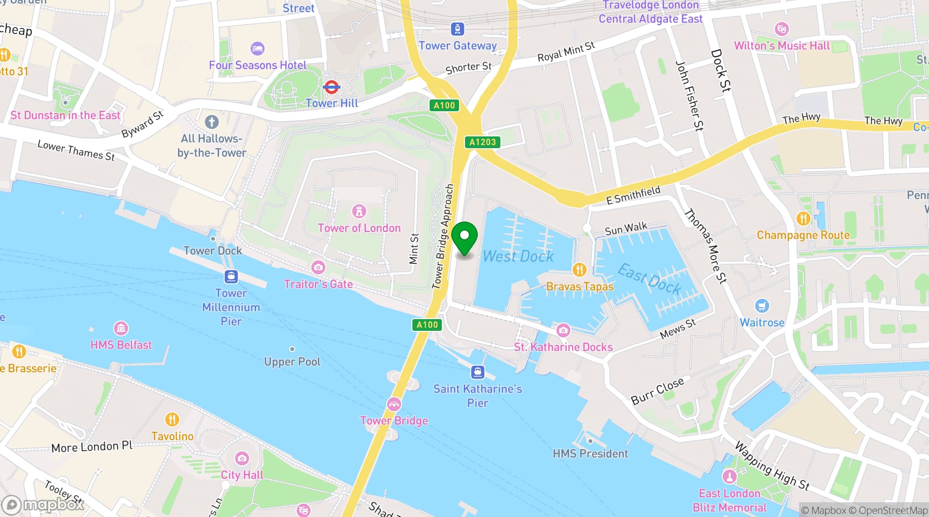 Map showing Côte St Katharine Docks