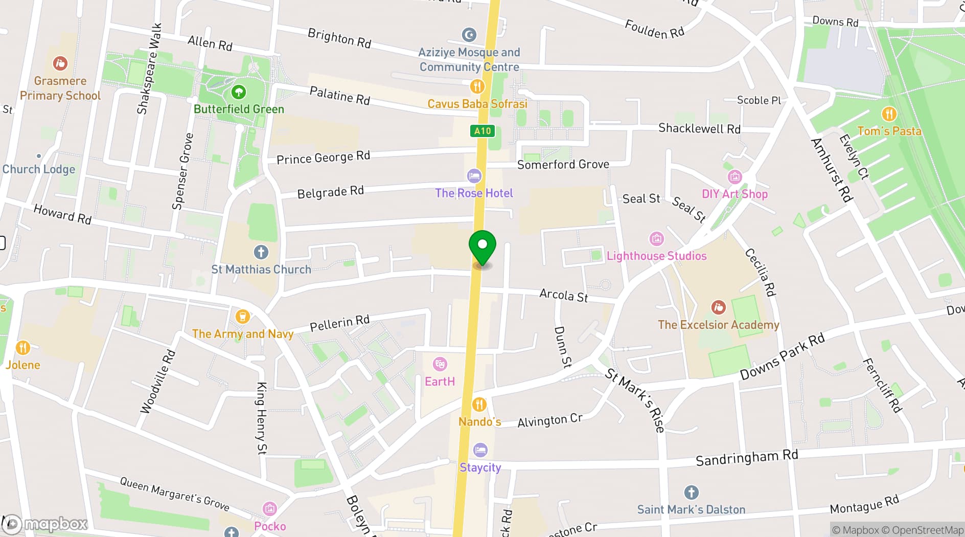 Map showing Moustache Bar Dalston
