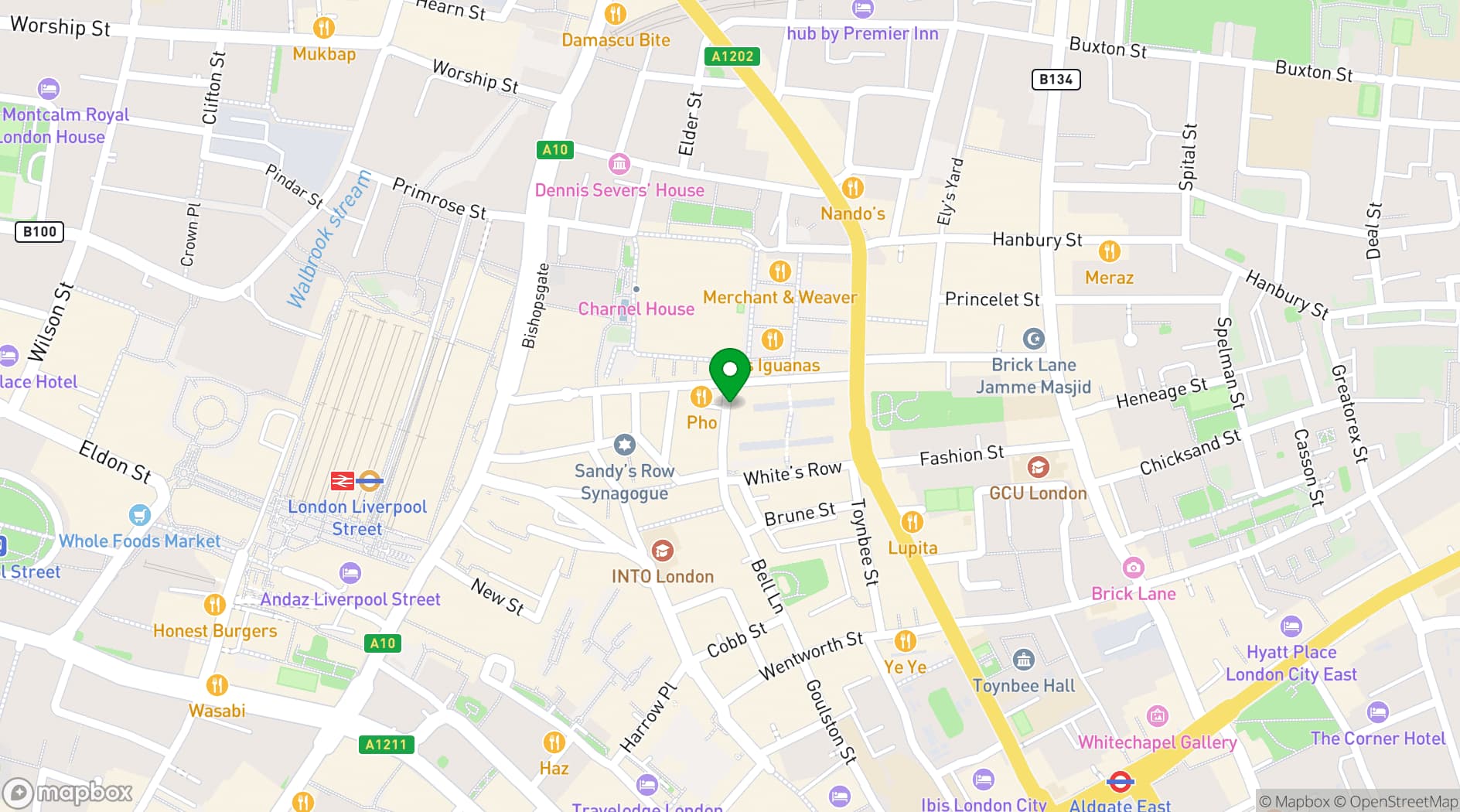 Map showing The Gun - East London