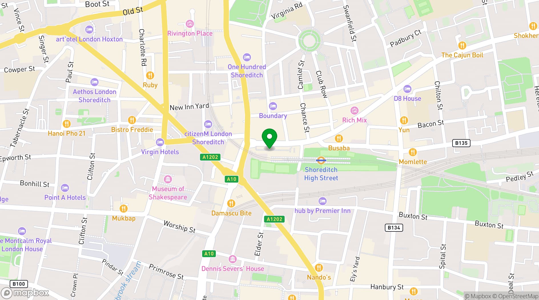 Map showing Boxpark Shoreditch