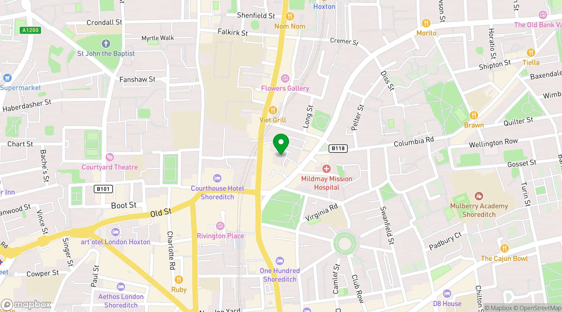 Map showing Shoreditch versatile event space