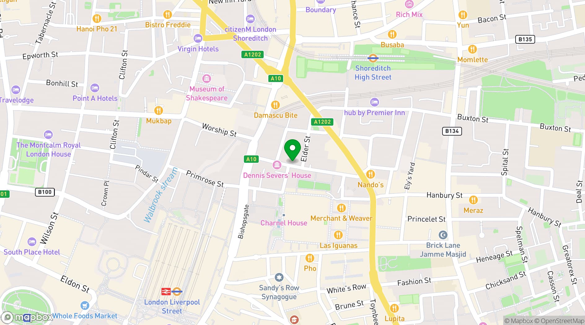 Map showing FORA-Folgate St, Event Space