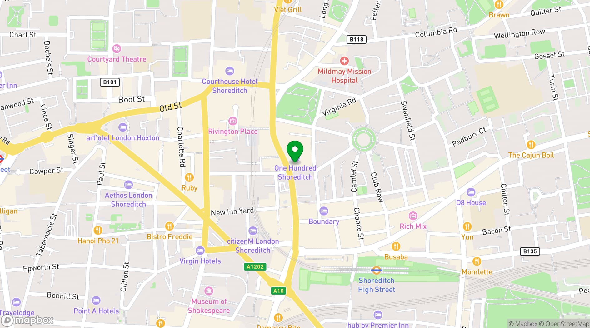Map showing One Hundred Shoreditch