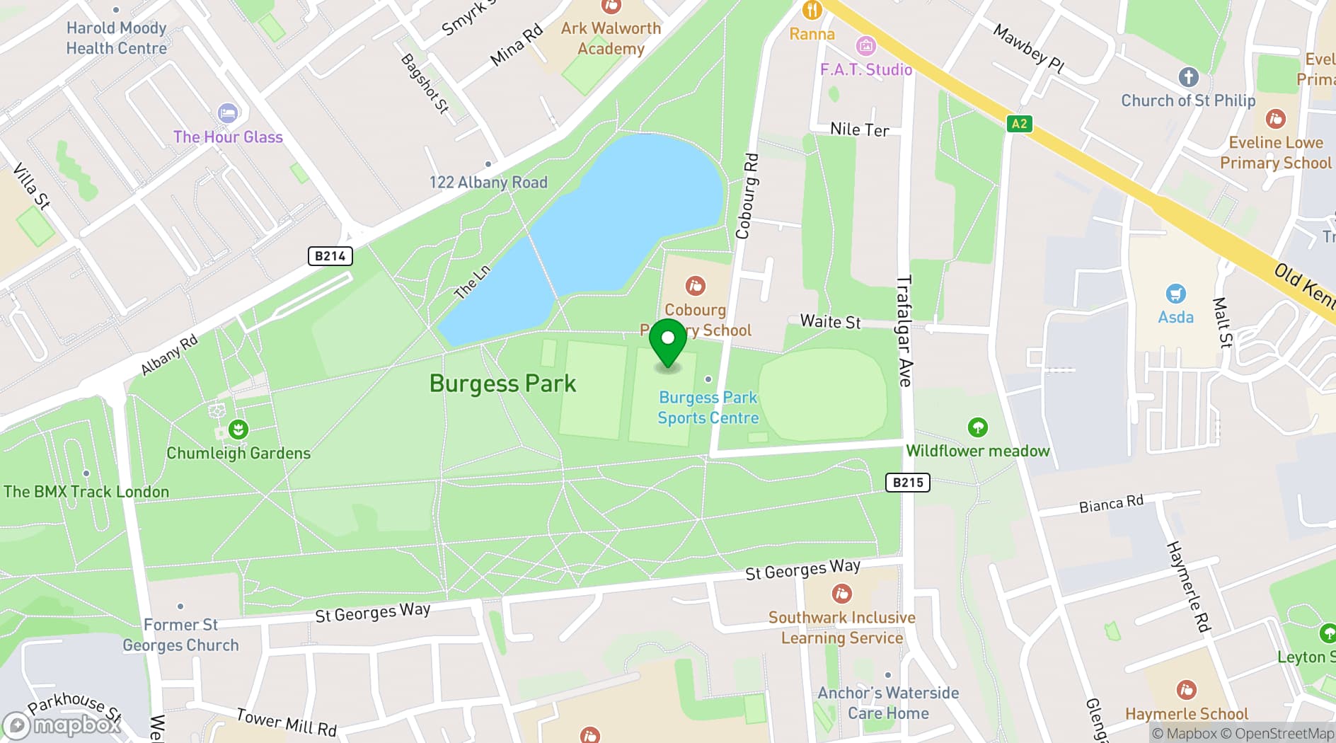 Map showing Burgess Park Sports Centre