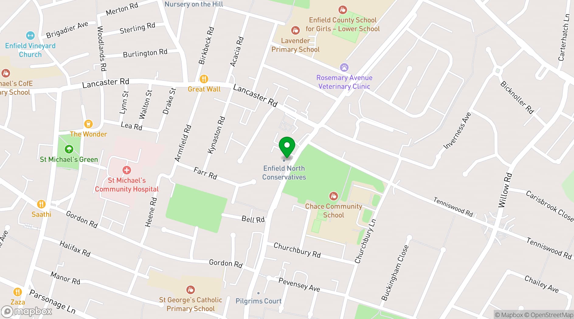 Map showing North Enfield Conservative Club