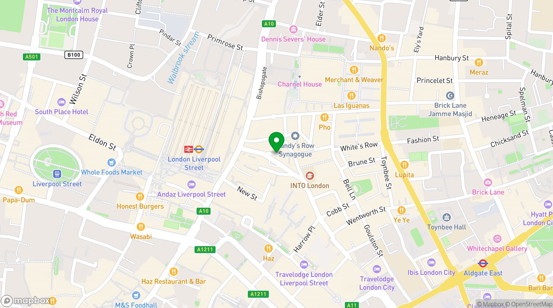 Map showing Simmons | Liverpool Street
