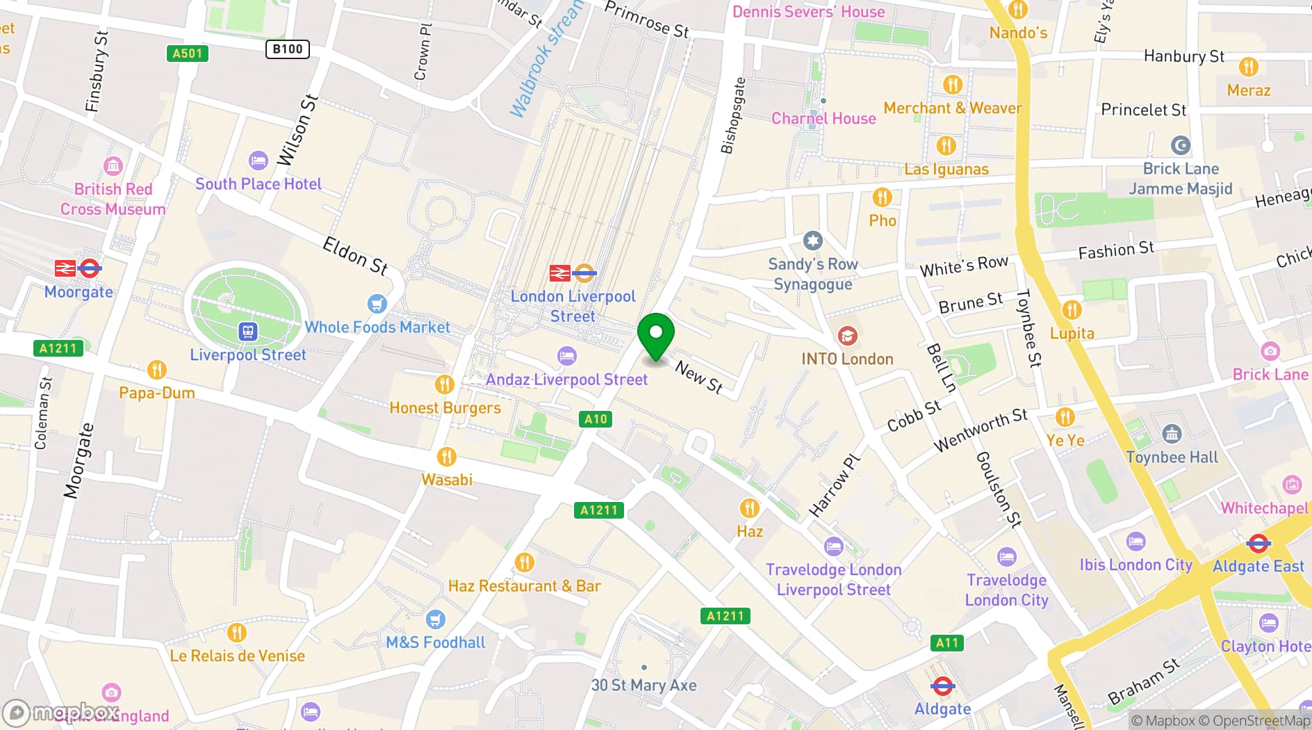 Map showing Liverpool Street Chop House