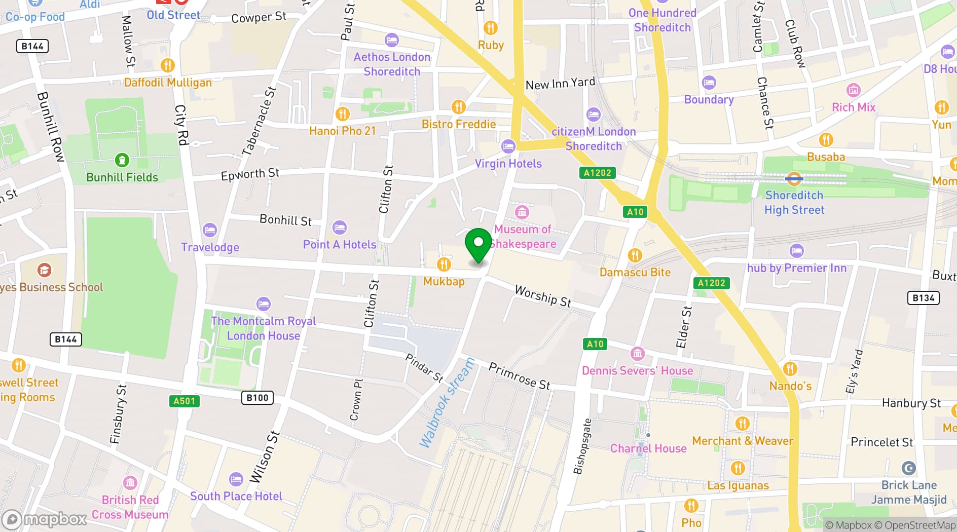 Map showing Queen of Hoxton