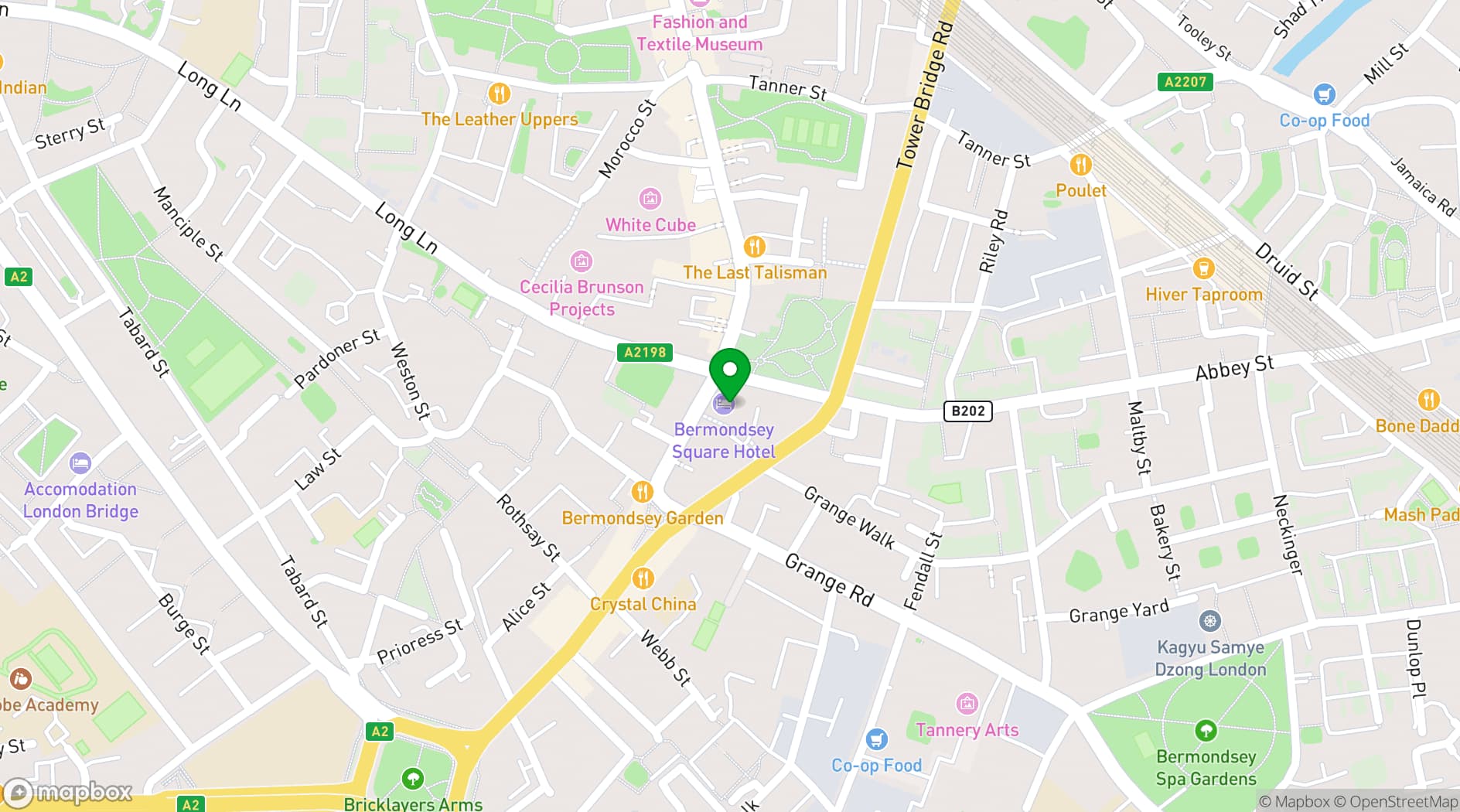 Map showing The Bermondsey Square Hotel