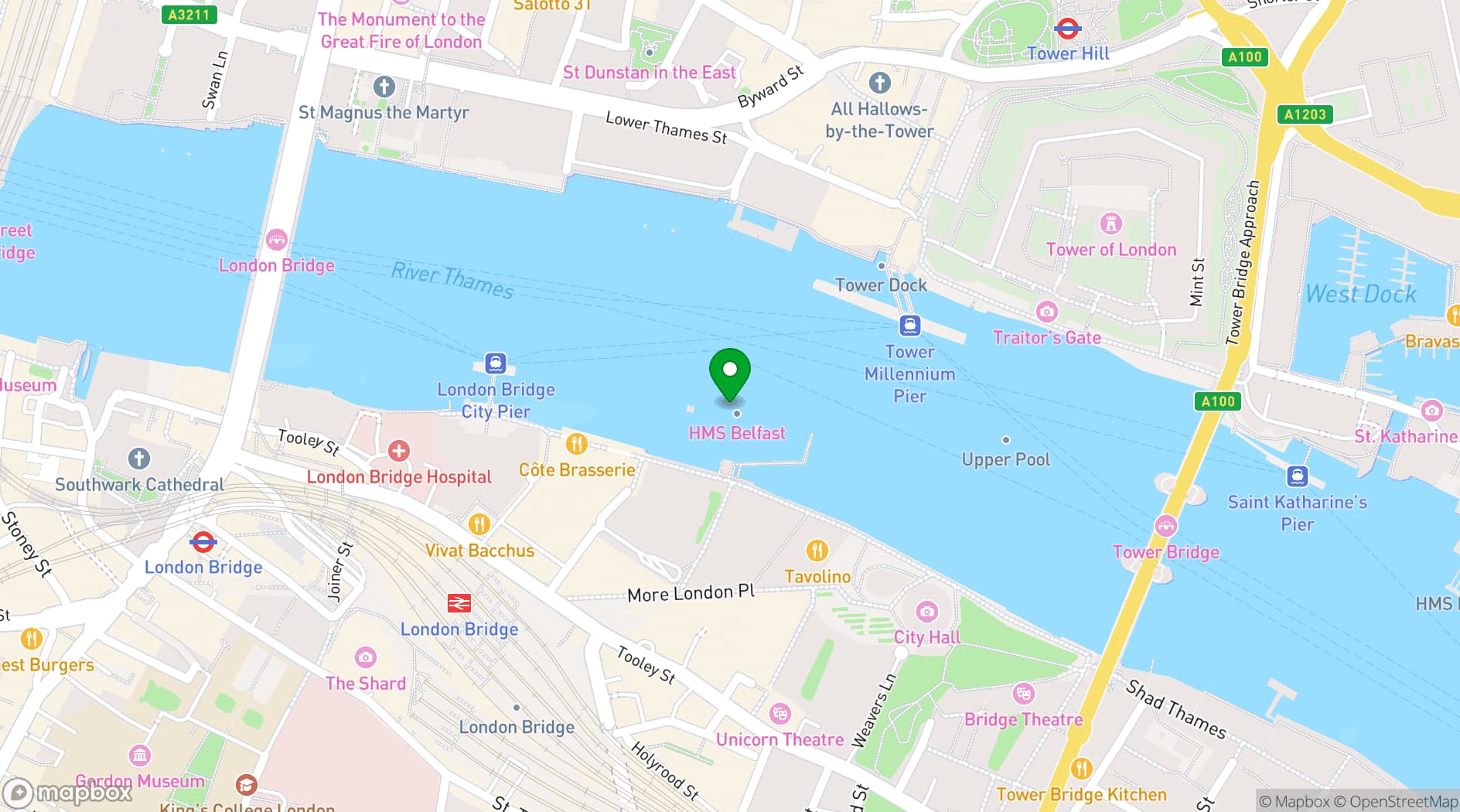 Map showing HMS Belfast