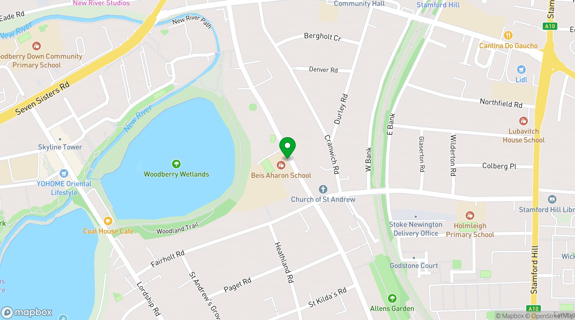 Map showing Belz Simcha Hall