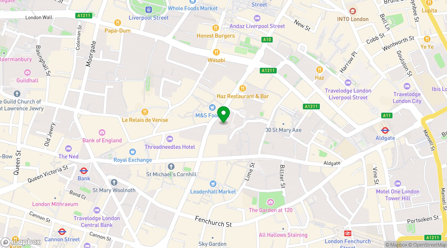 Map showing Lucky Cat Bishopsgate