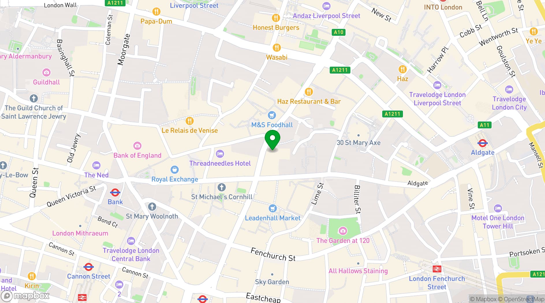 Map showing Huckletree Bishopsgate