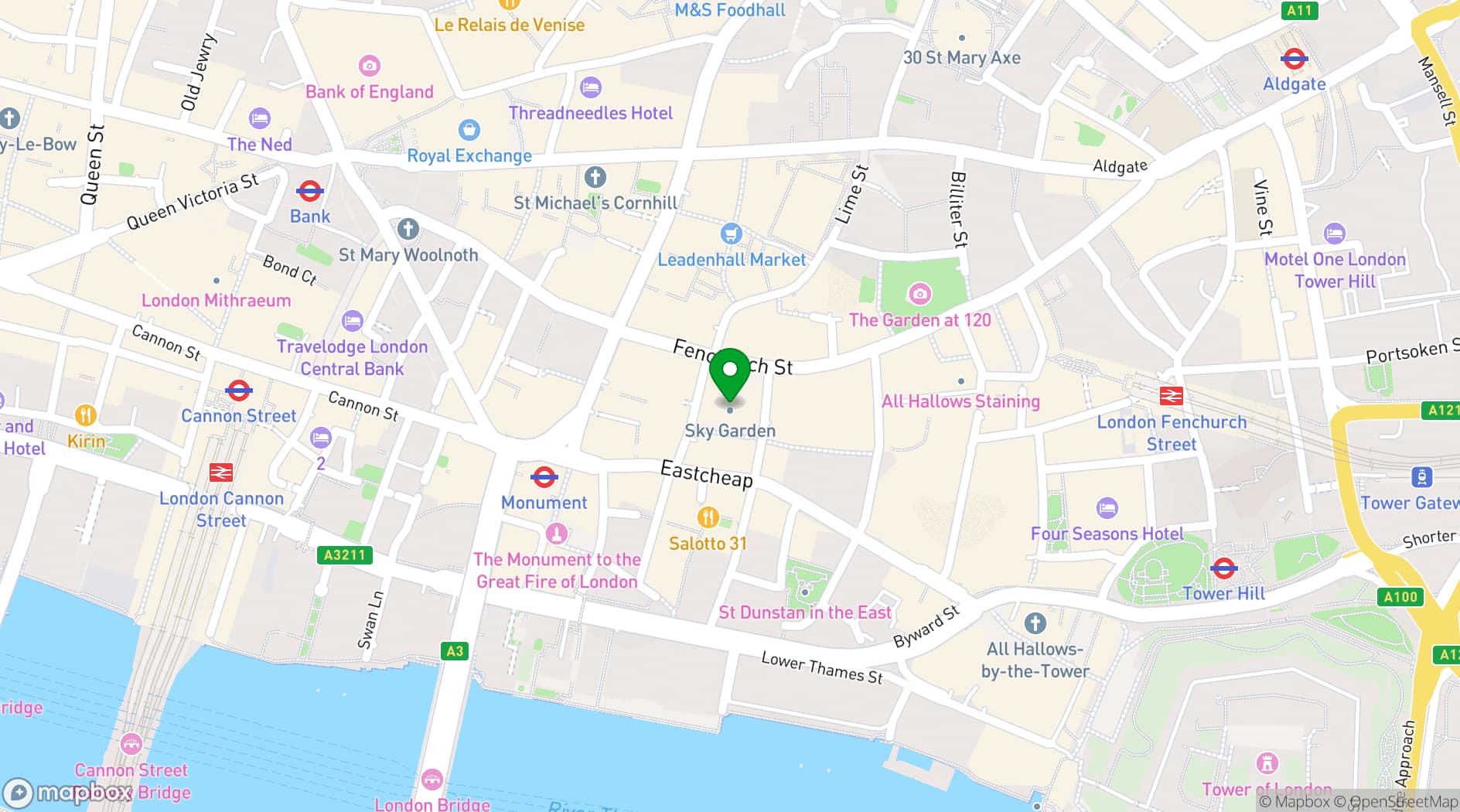Map showing Sky Garden London